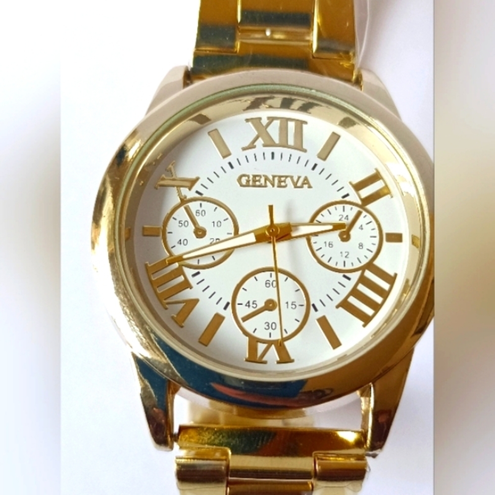 Quartz Wristwatch 1pc Men's Classic Gold Steel Strap Sports Business - Picture 2 of 5
